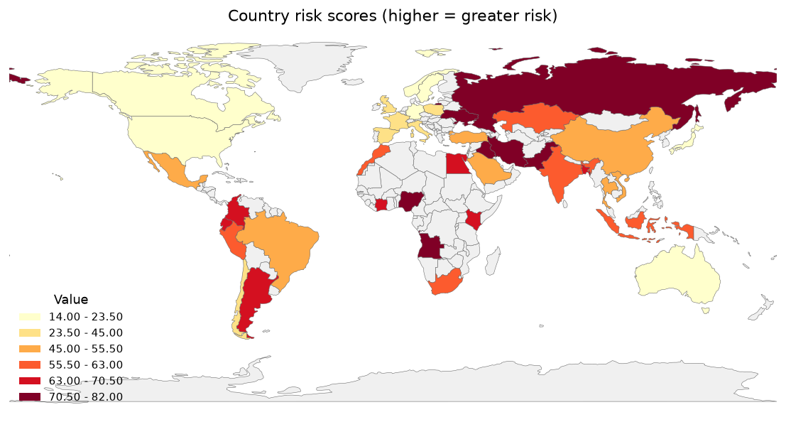 World choropleth of country risk scores